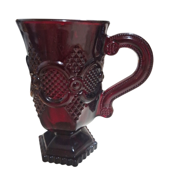 VTG Avon 1876 Cape Cod Collection Ruby Red Footed Pedestal Mugs Set Of 4 NOB - Picture 2 of 11